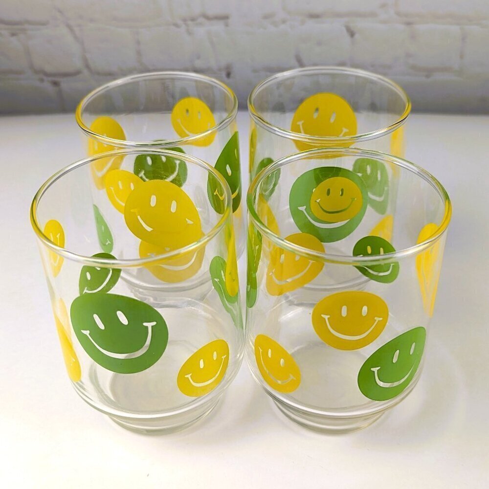 Vintage 70s Smiley Face Glasses Set of 4